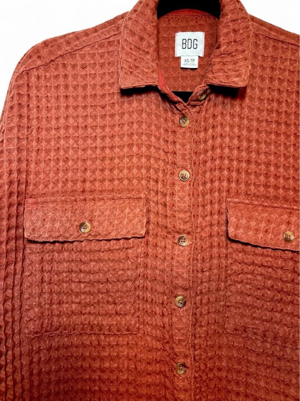 BDG Women’s Rust Waffle-Knit Button-Up Shirt - Picture 3 of 8